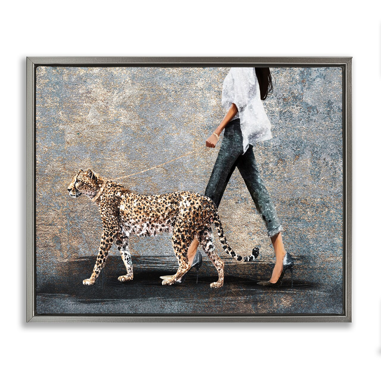 Stupell Industries Trendy Woman with Leopard Floater Framed Canvas Wall Art Design by Svetlana Aleynikova